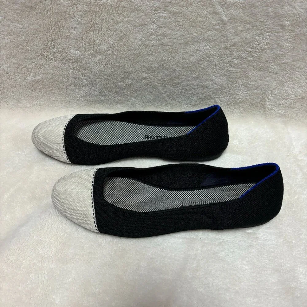 Rothy’s Womens The Square in Moonlight‎ (Cream) Cap-Toe and Black Size US 10.5